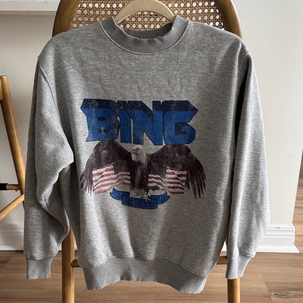 Anine Bing Vintage Bing Eagle Sweatshirt in Heather Grey & Blue XXS